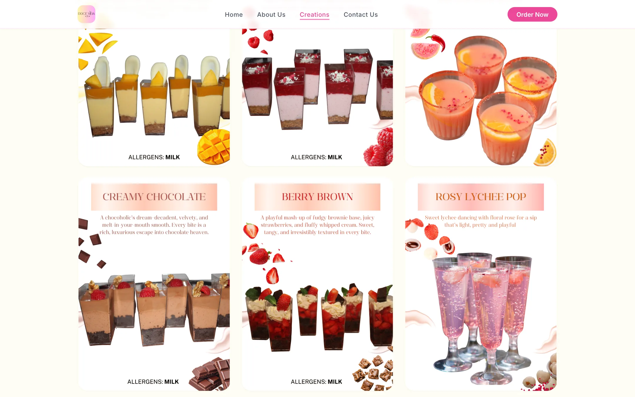 Doce Vida creations gallery further scrolled on desktop